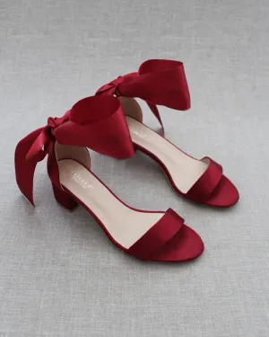 Satin Block Heel Sandal with Wrapped Ribbon Tie