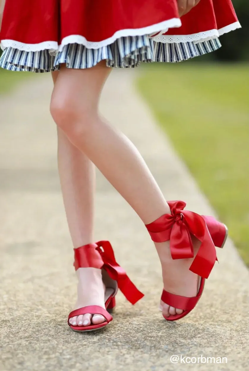 Satin Block Heel Sandal with Wrapped Ribbon Tie