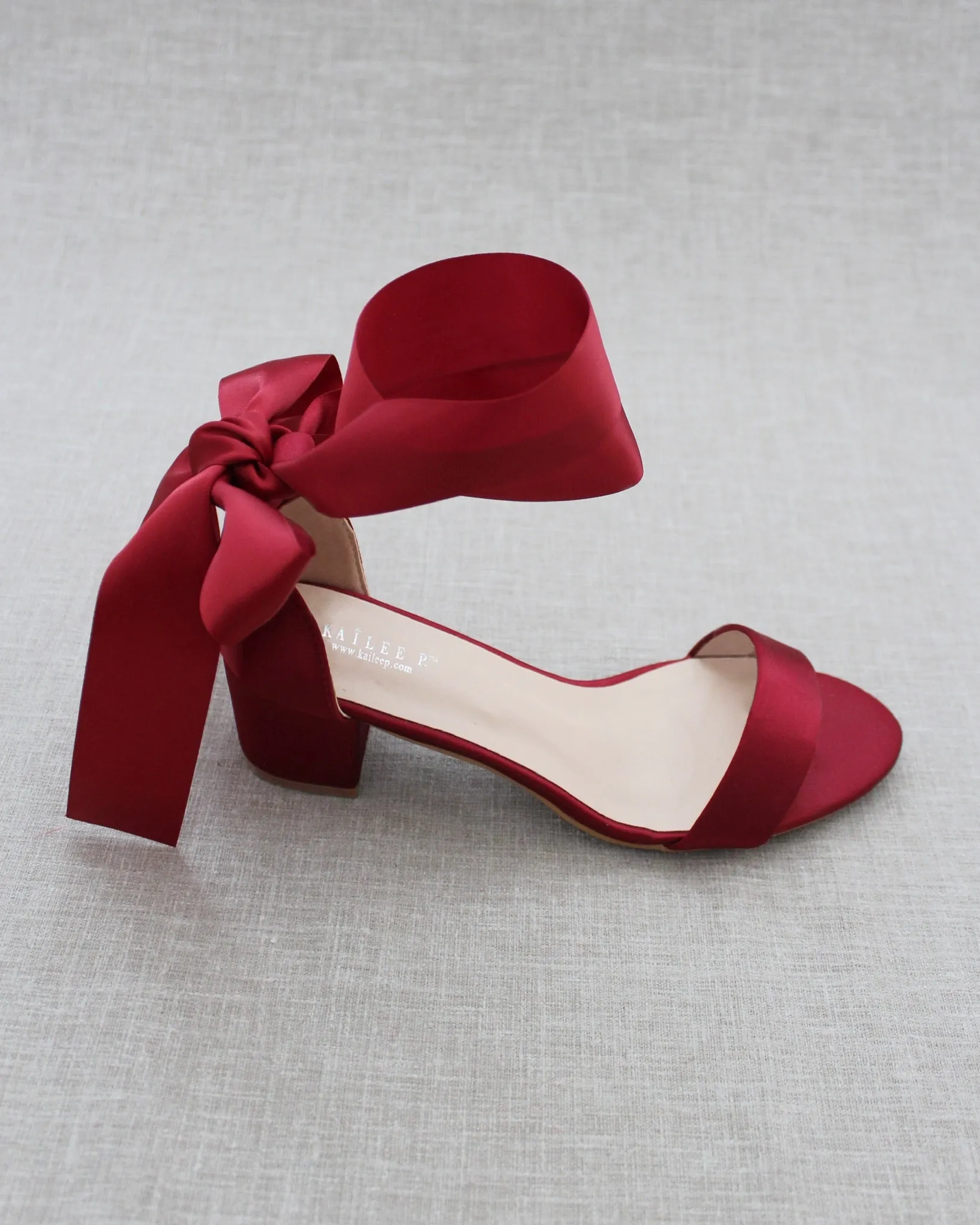 Satin Block Heel Sandal with Wrapped Ribbon Tie