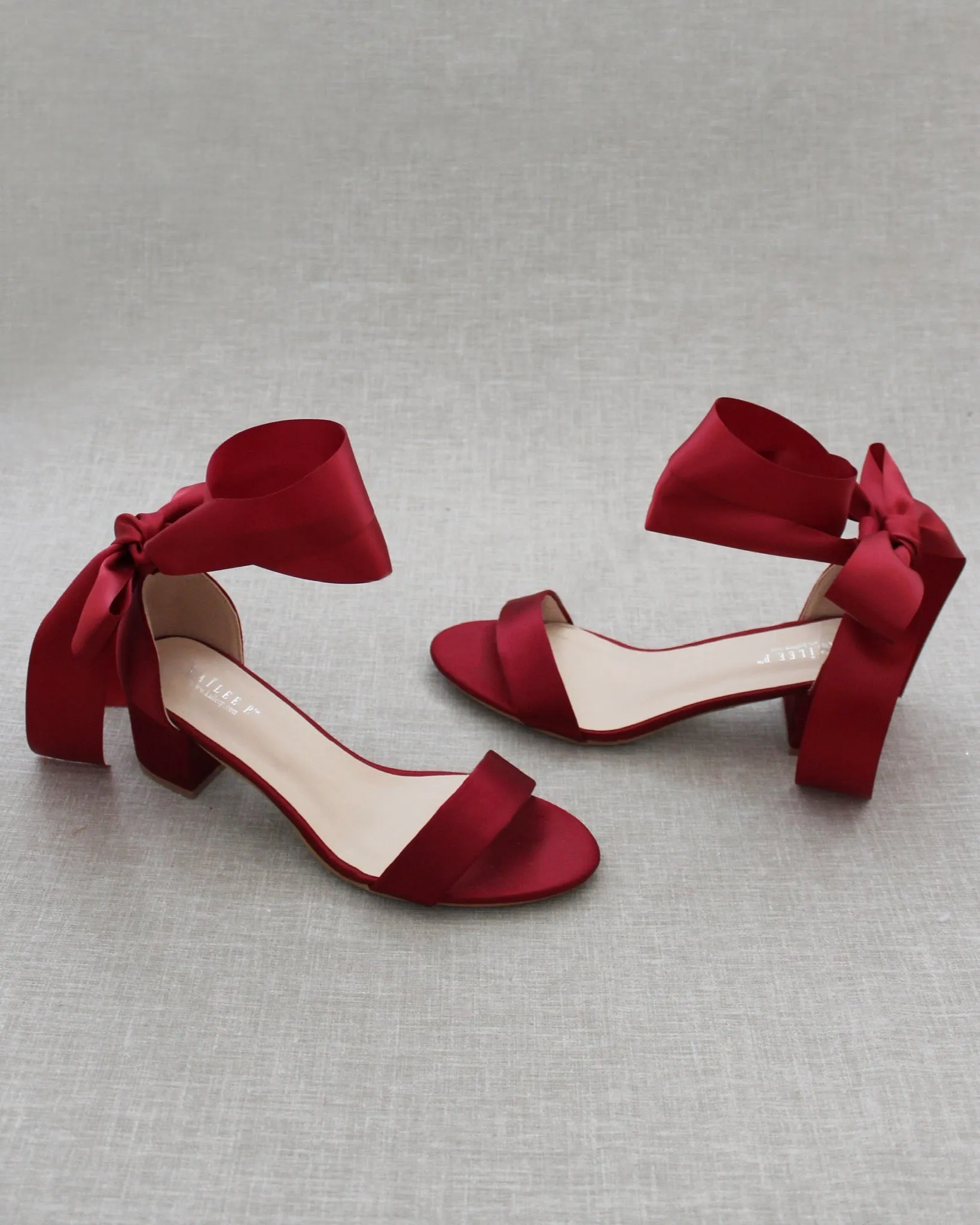 Satin Block Heel Sandal with Wrapped Ribbon Tie