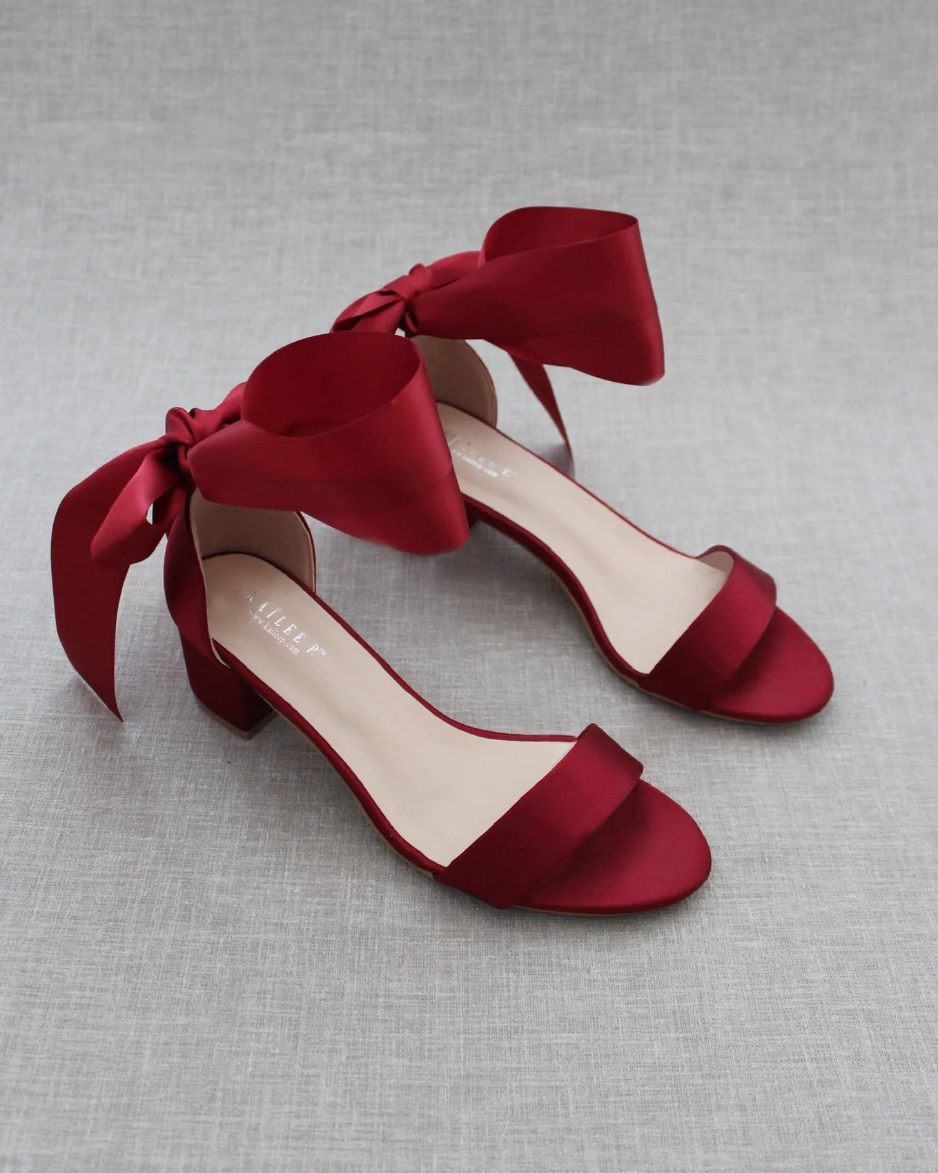 Satin Block Heel Sandal with Wrapped Ribbon Tie