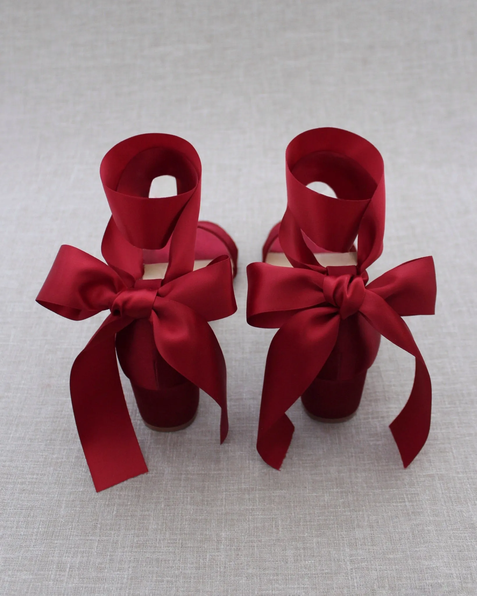 Satin Block Heel Sandal with Wrapped Ribbon Tie