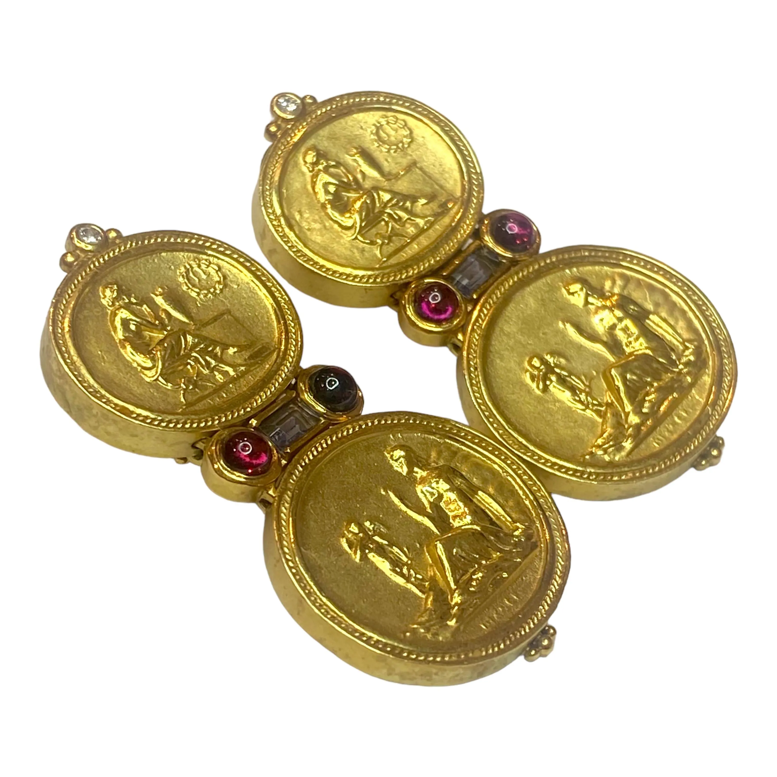SeidenGang 18K Gold Cameo Multi Gemstone Dangle Earrings