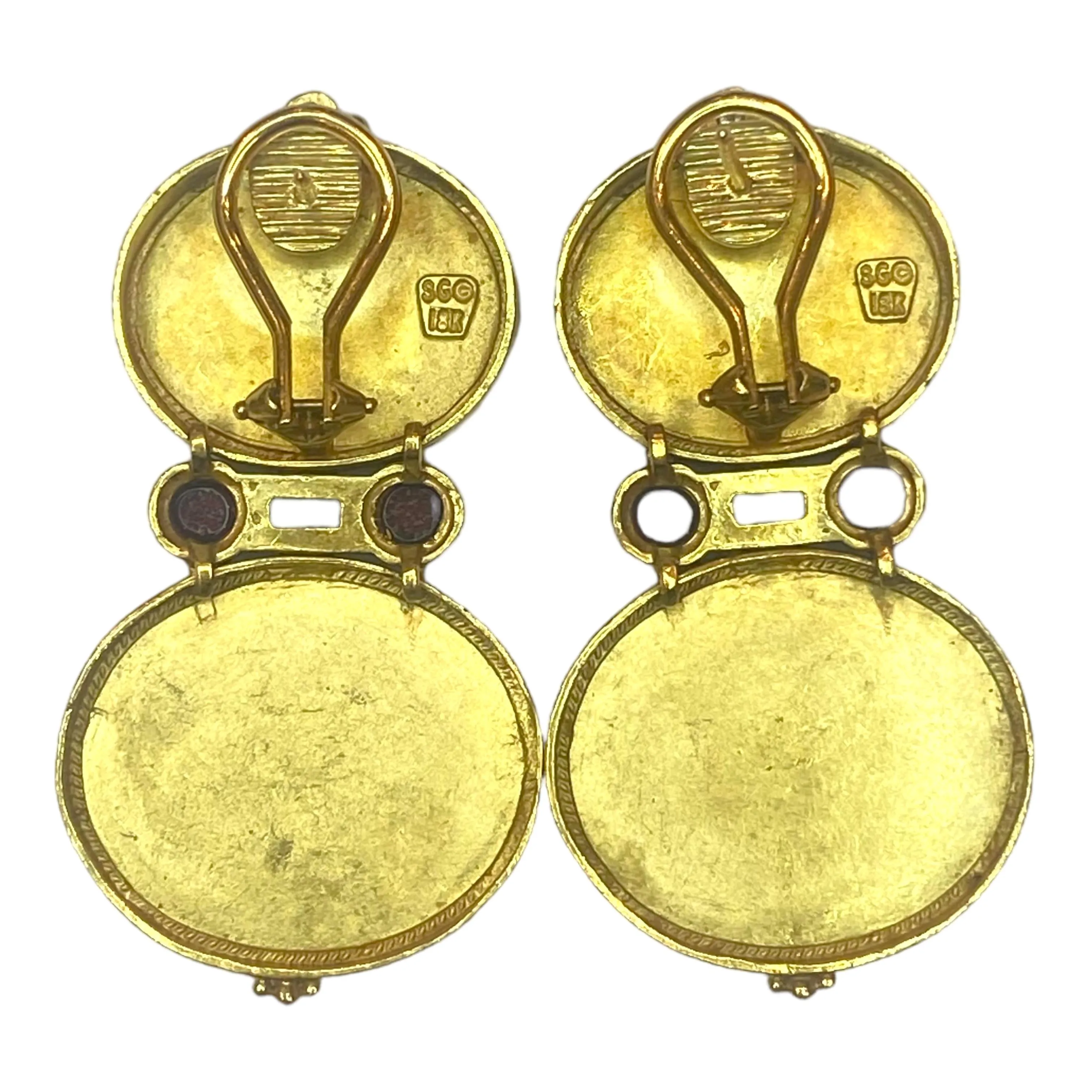 SeidenGang 18K Gold Cameo Multi Gemstone Dangle Earrings