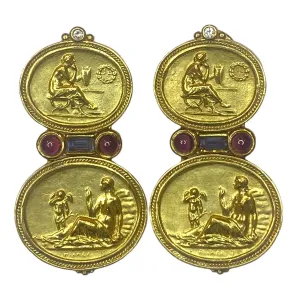 SeidenGang 18K Gold Cameo Multi Gemstone Dangle Earrings