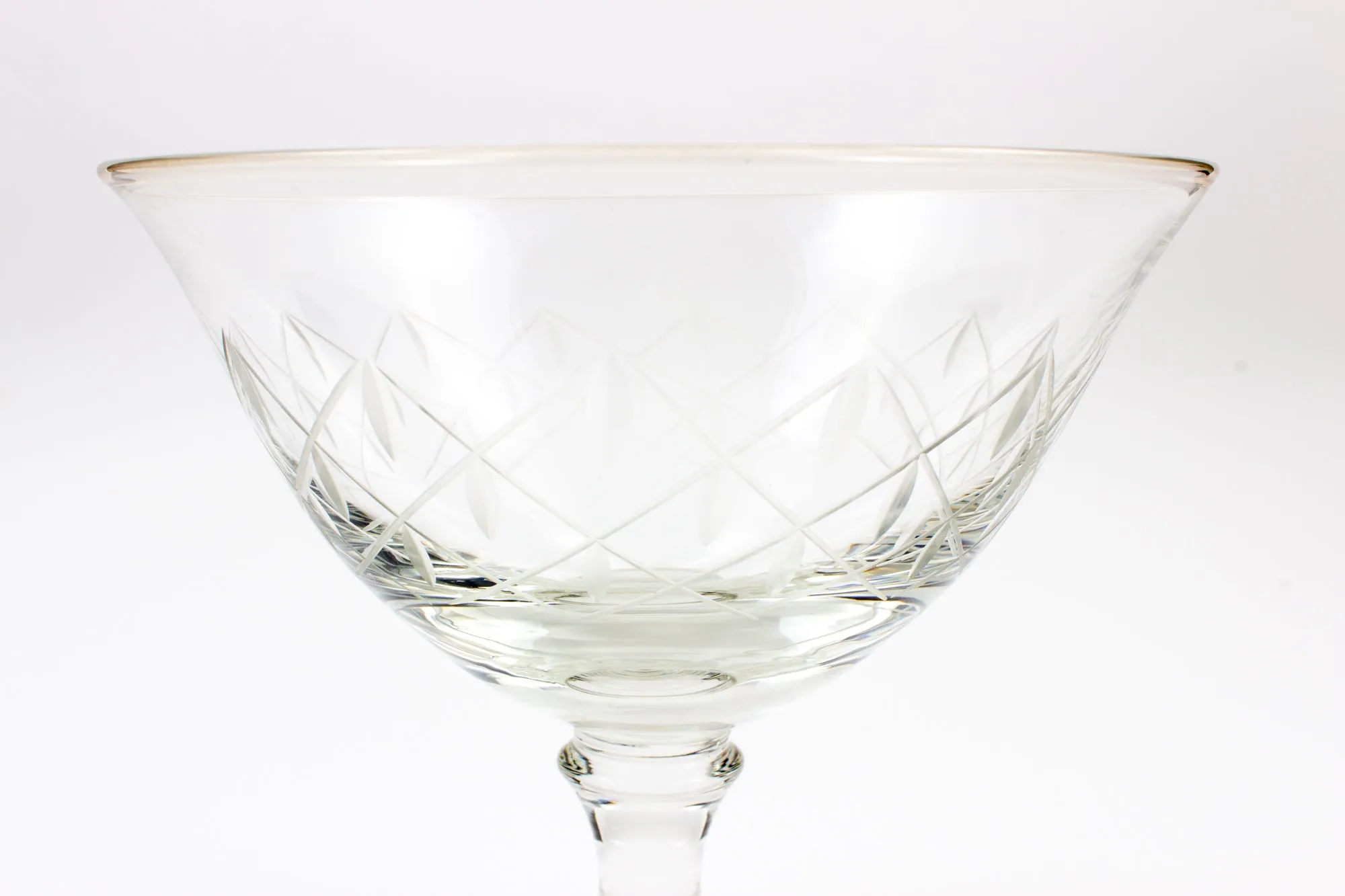 Set of Six Vintage French Cut Crystal Champagne Coupes