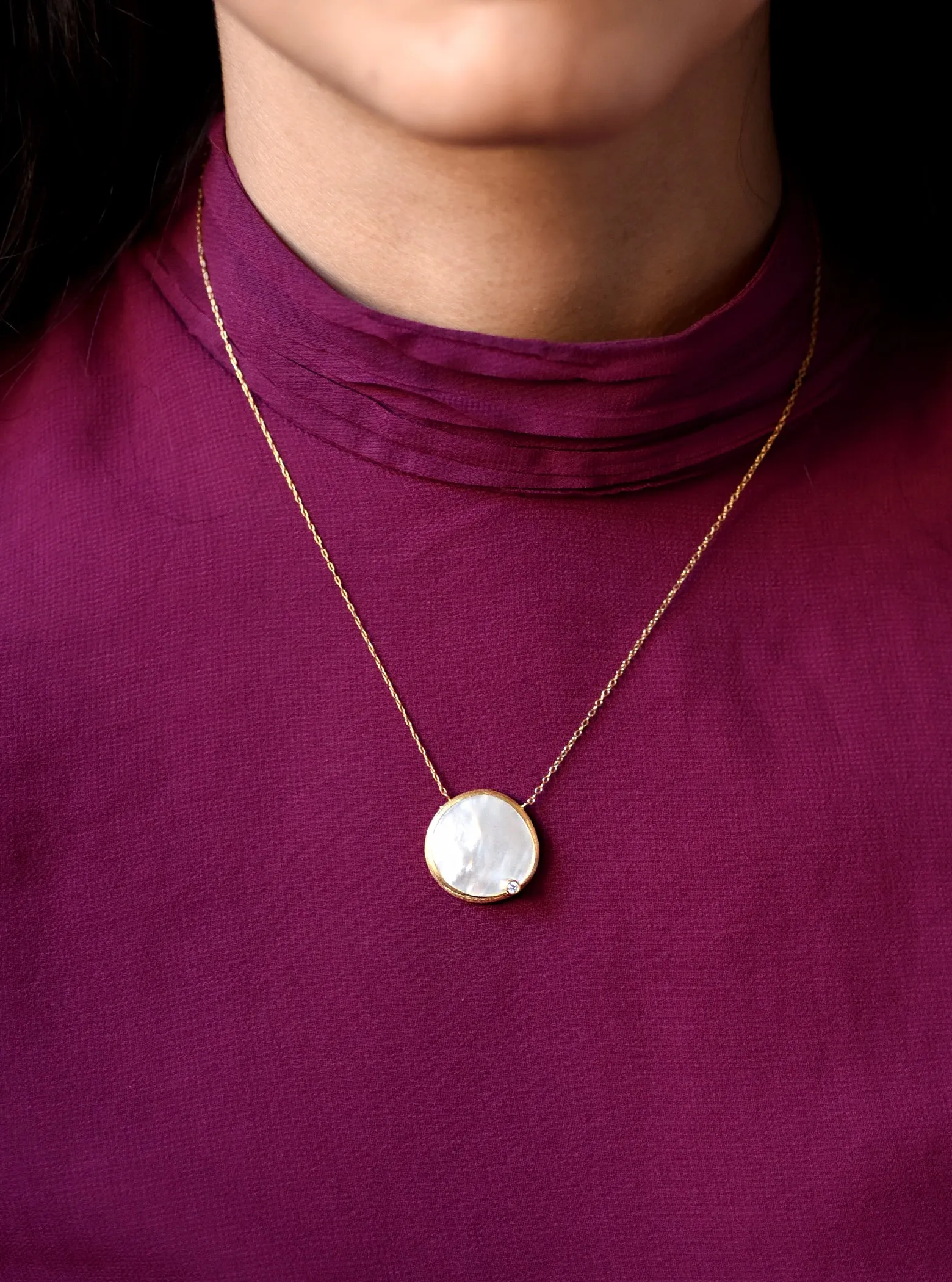 Shelly Single Mother of Pearl With CZ Necklace
