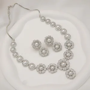 Shimmering Cubic Zirconia Pearl Jewelry Set