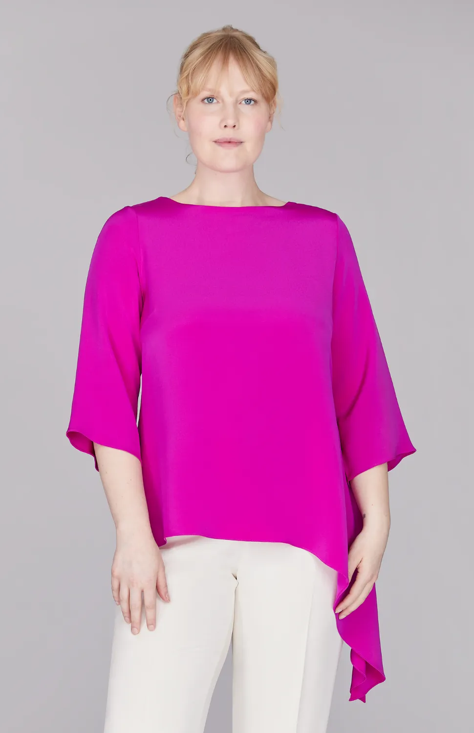 Silk Asymmetric Side Drape Tunic