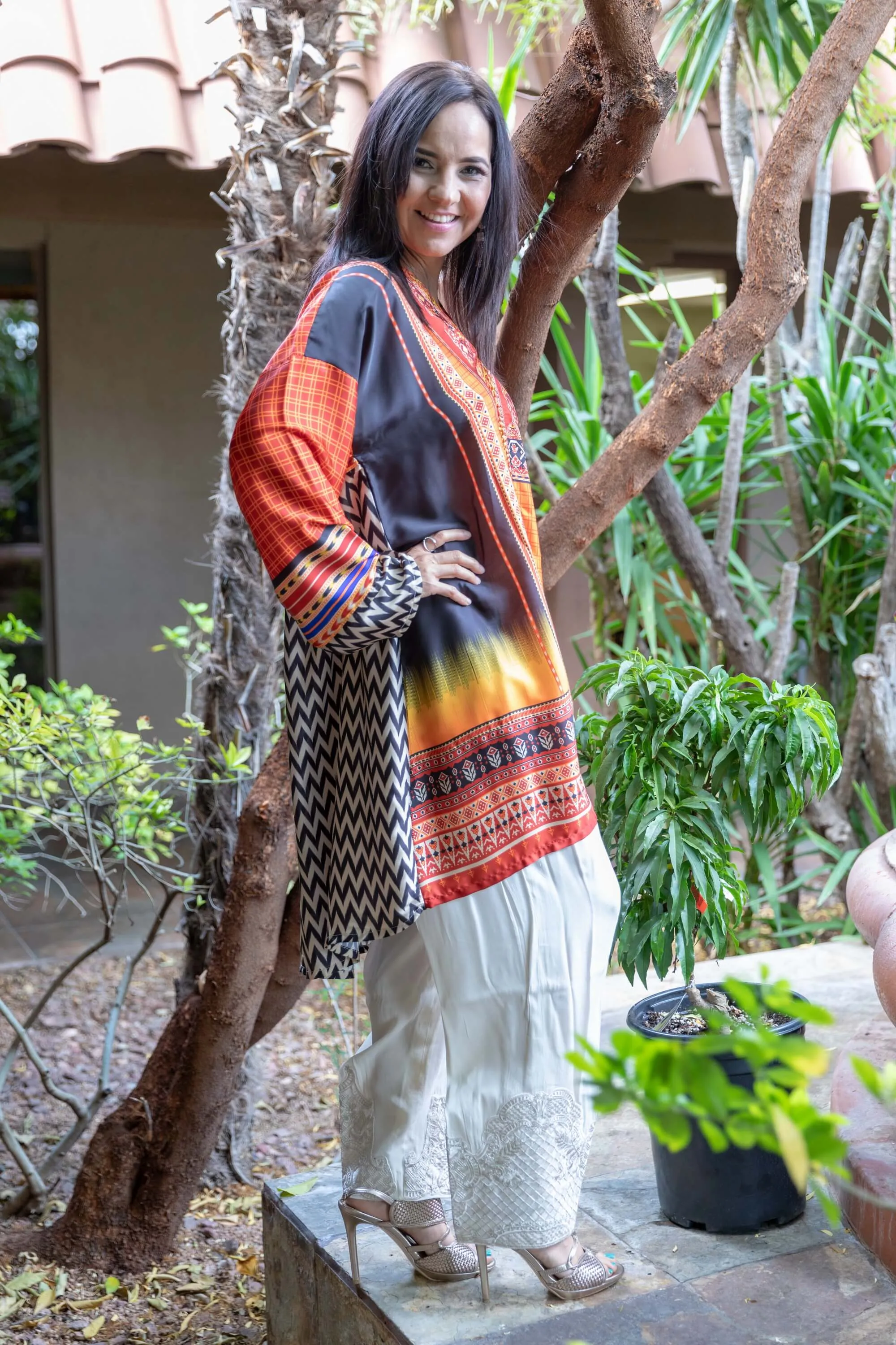 Silk Printed Shirt-Kurti - Khaddi