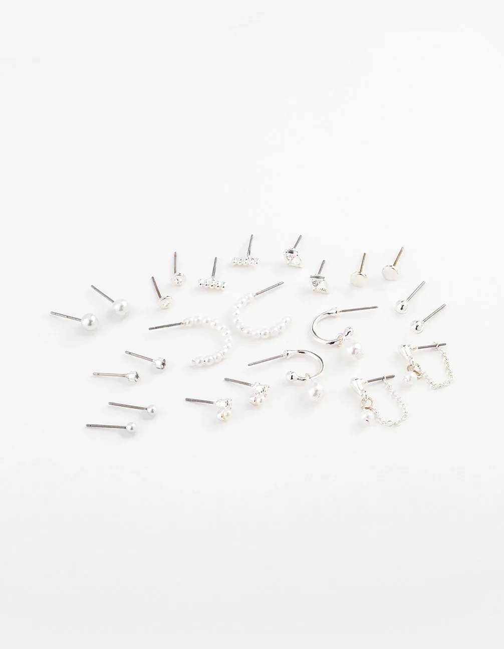 Silver Pearl Mixed Stud & Hoop Earring 12-Pack