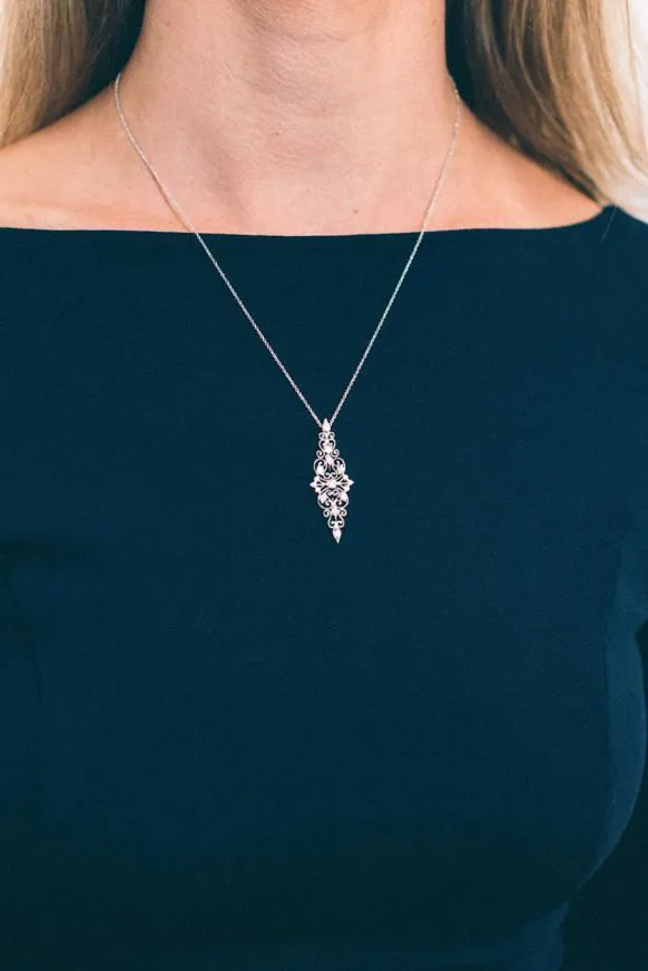 Simon G. Vintage Style Filigree Diamond Lace Drop Pendant