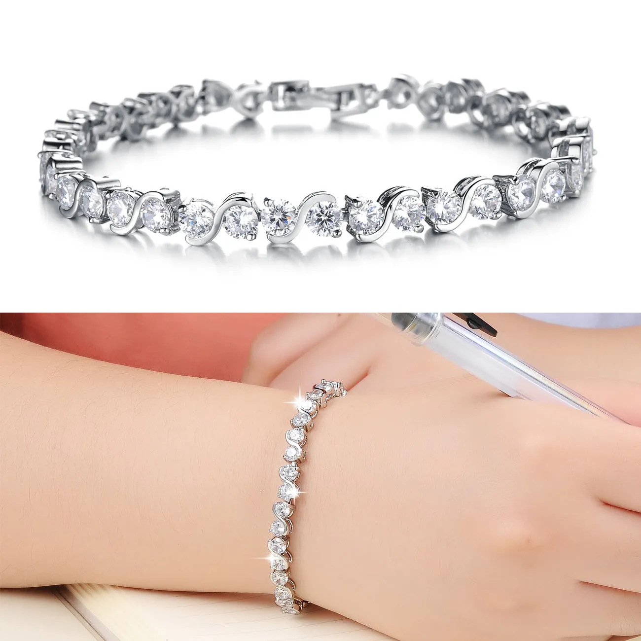 Simple Flash Diamond Platinum Girl Bracelet
