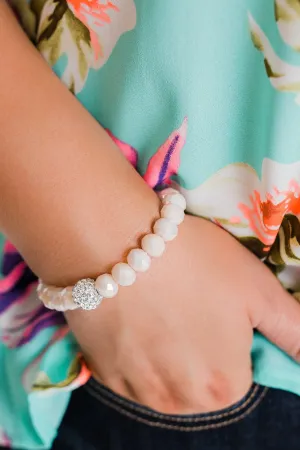 Single Diamond Accent Beaded Bracelet- Pink