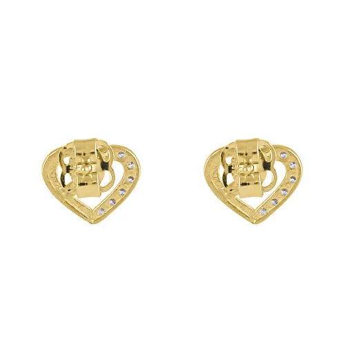 Solid 14K Yellow Gold Simple Heart Knot Clear Round CZ Earrings