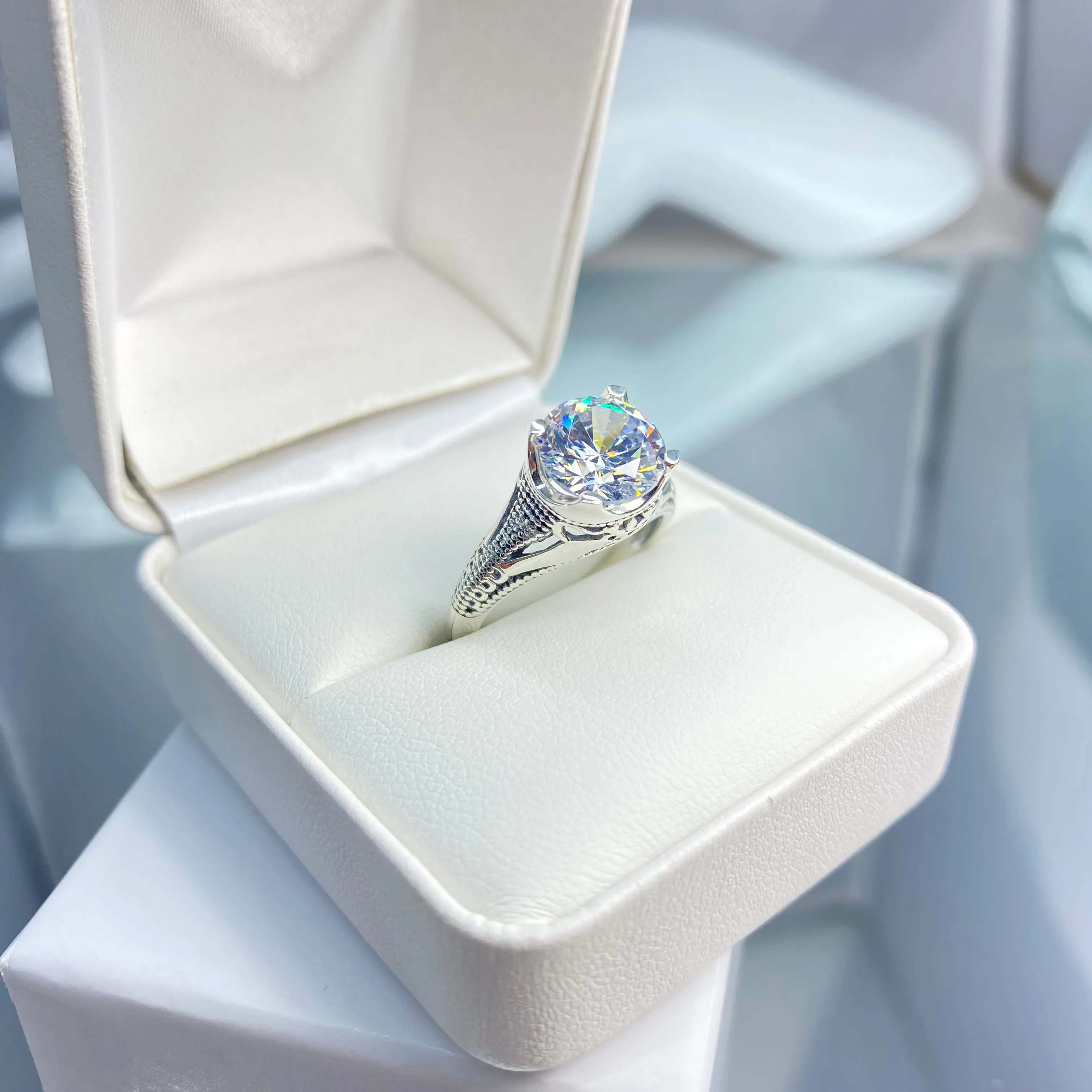 Solitaire Ring, Size 7, White Cubic Zirconia (CZ) Victorian Jewelry #D178 - Ready to Ship