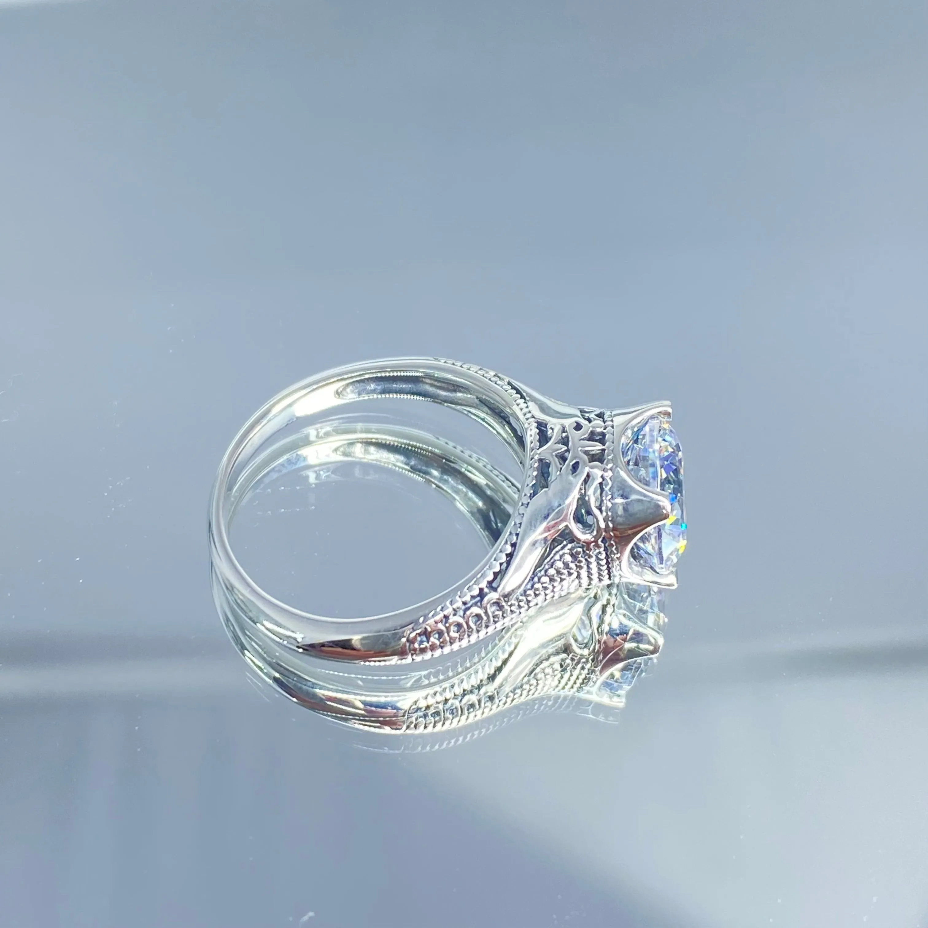 Solitaire Ring, Size 7, White Cubic Zirconia (CZ) Victorian Jewelry #D178 - Ready to Ship