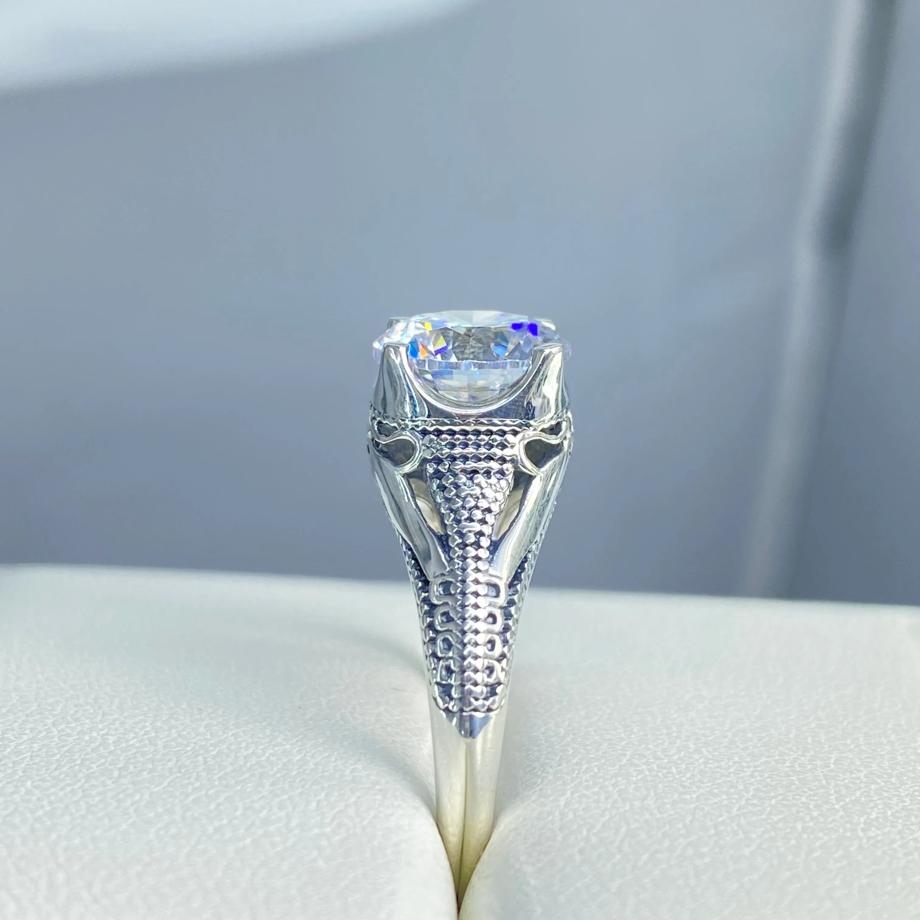 Solitaire Ring, Size 7, White Cubic Zirconia (CZ) Victorian Jewelry #D178 - Ready to Ship