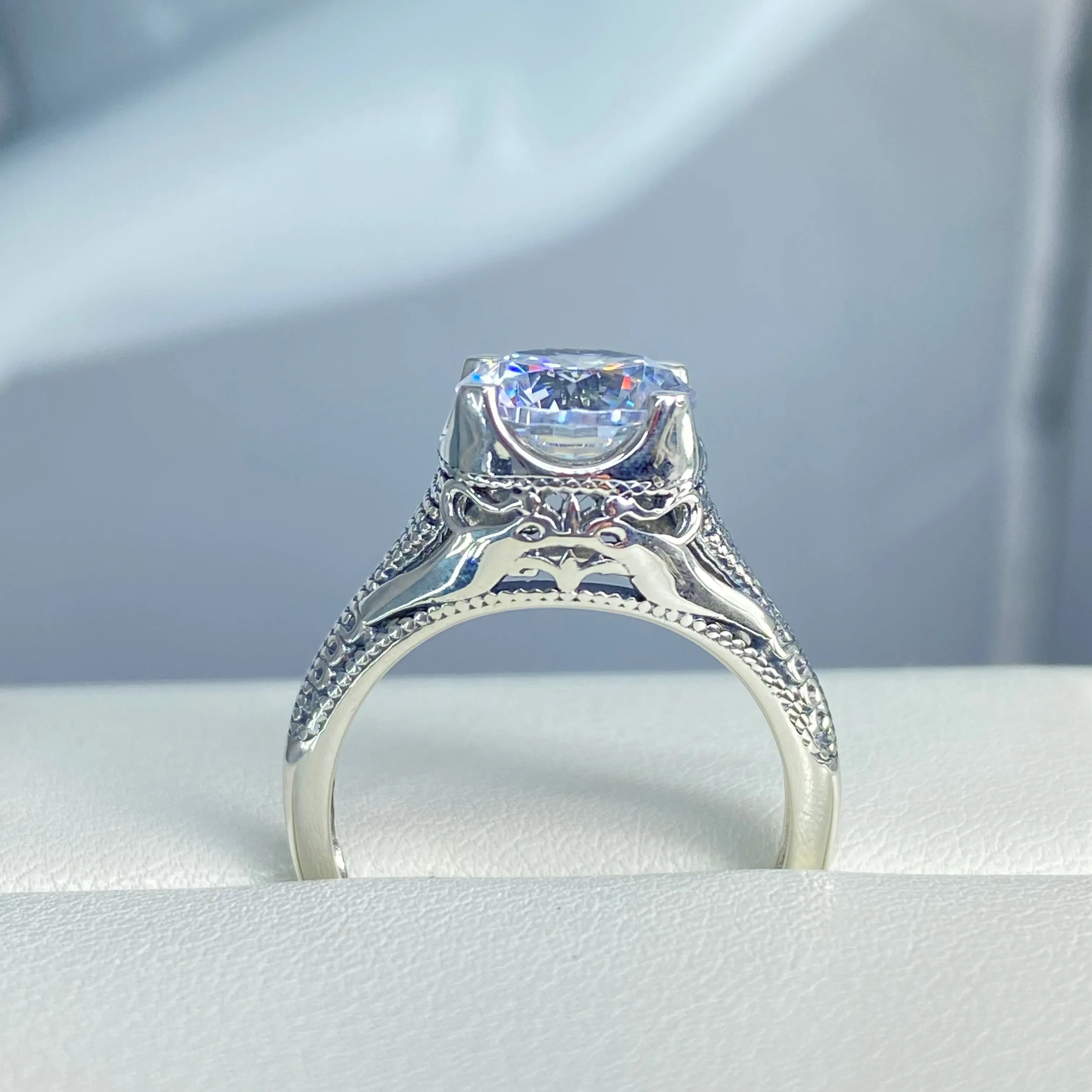 Solitaire Ring, Size 7, White Cubic Zirconia (CZ) Victorian Jewelry #D178 - Ready to Ship