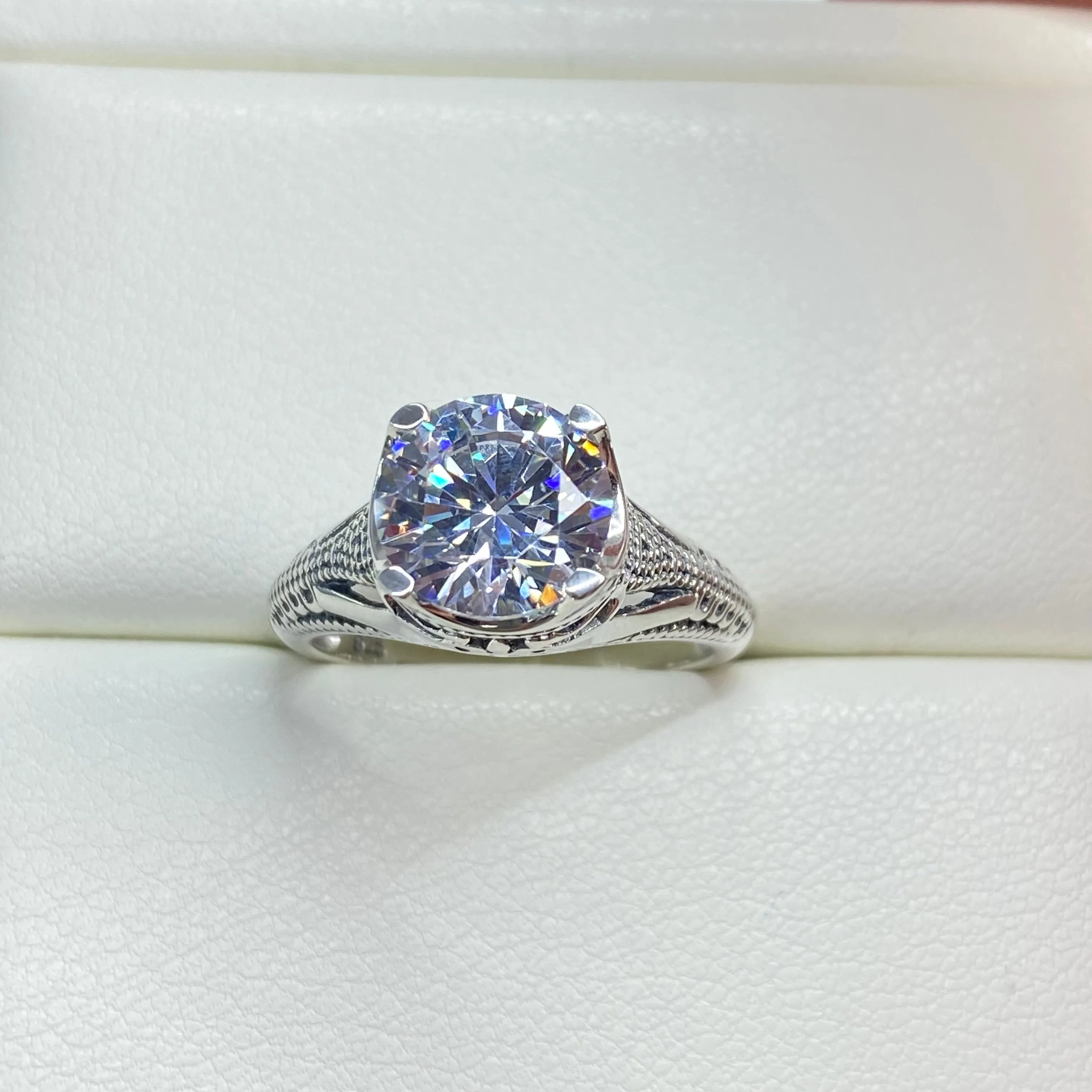 Solitaire Ring, Size 7, White Cubic Zirconia (CZ) Victorian Jewelry #D178 - Ready to Ship