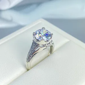 Solitaire Ring, White Cubic Zirconia (CZ) Victorian Jewelry #D178