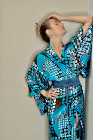 Sophisticated Long Jacket Light Blue Kimono