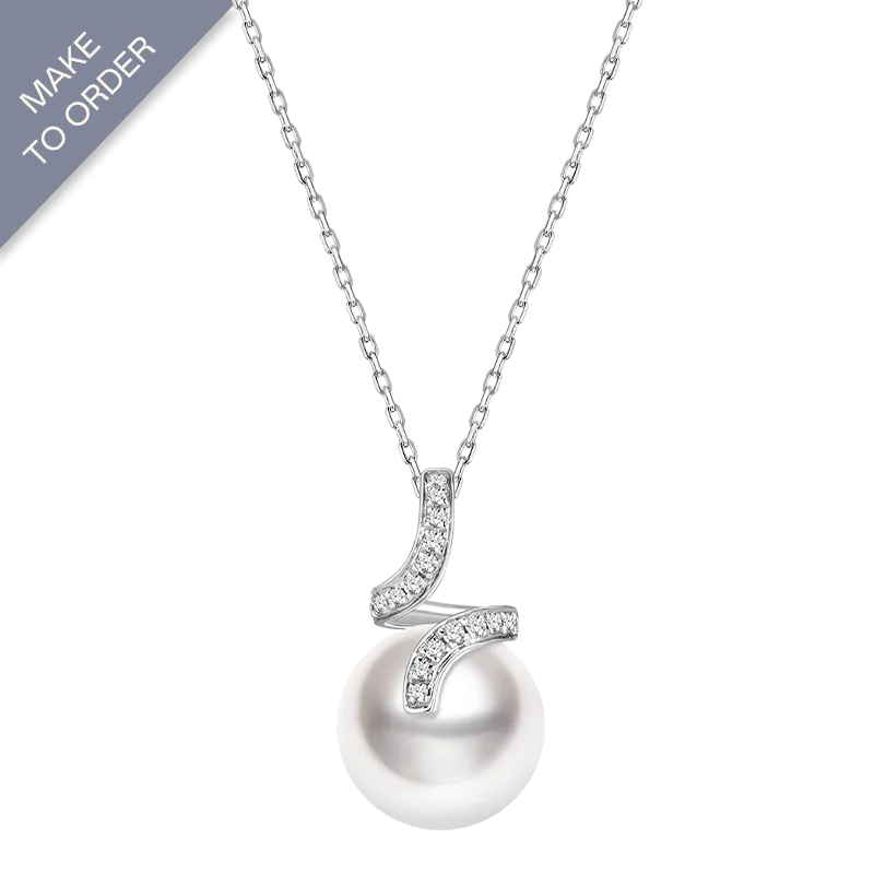 South Sea Pearl 18K White Gold Elegant Wave Diamonds Necklace