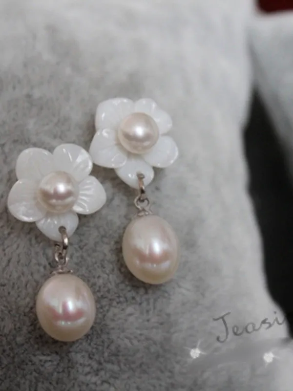 spring flower stud pearl earrings
