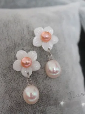 spring flower stud pearl earrings