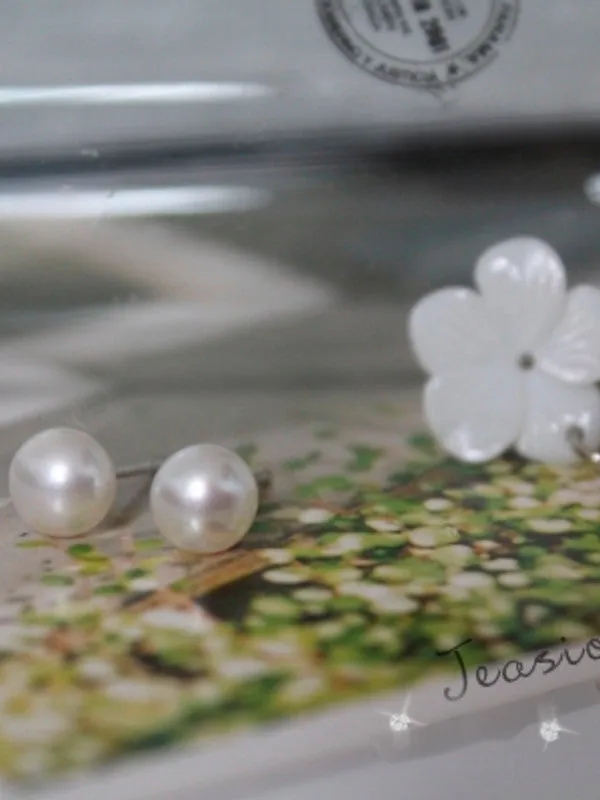 spring flower stud pearl earrings