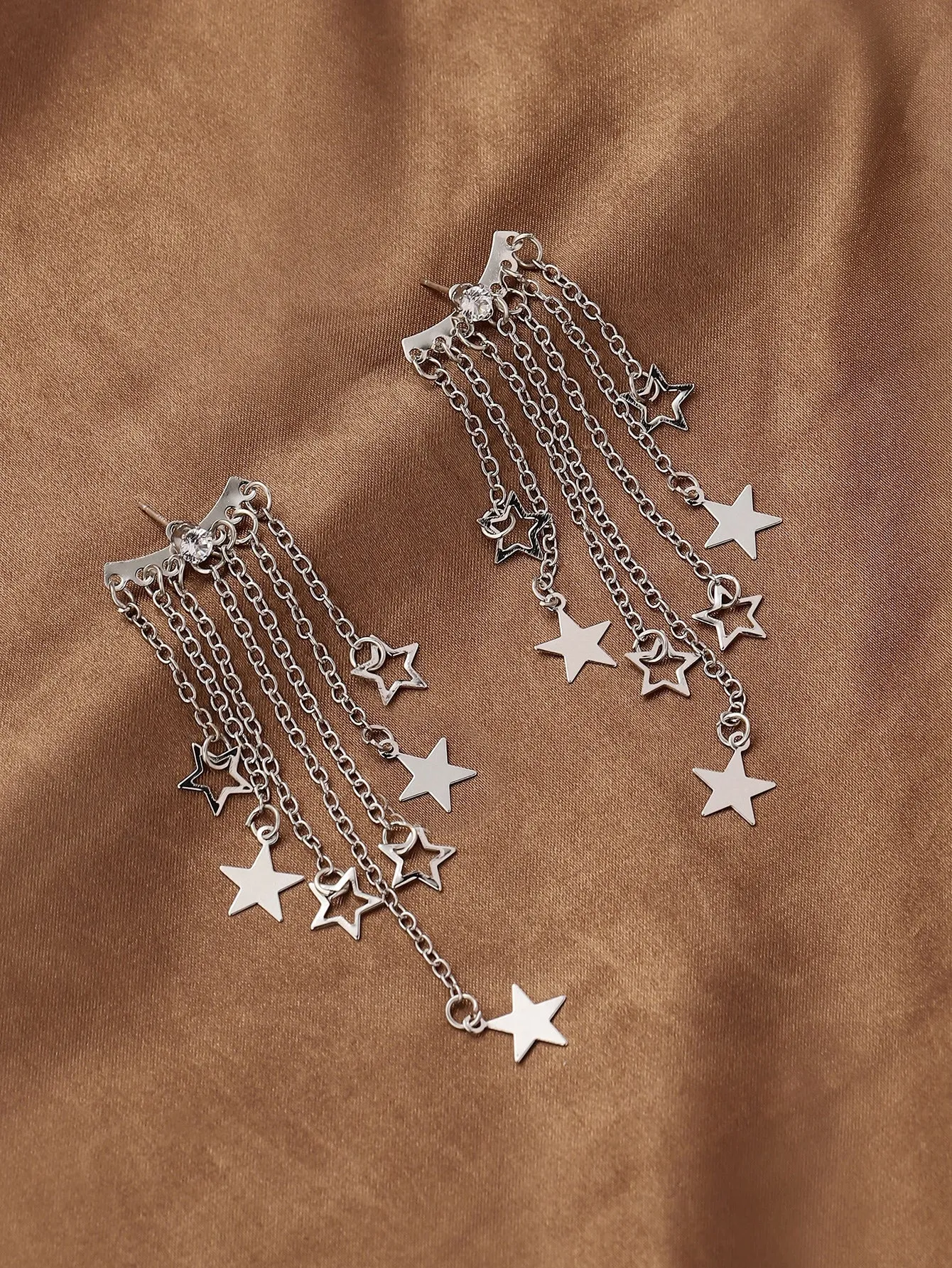 Star Tassel Decor Earrings - Silver