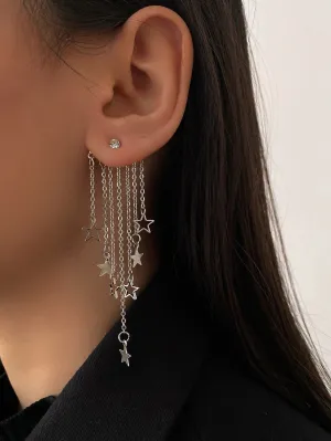 Star Tassel Decor Earrings - Silver