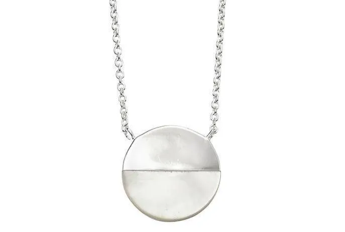 Sterling Silver & Mother of Pearl Round Disc Pendant Necklace