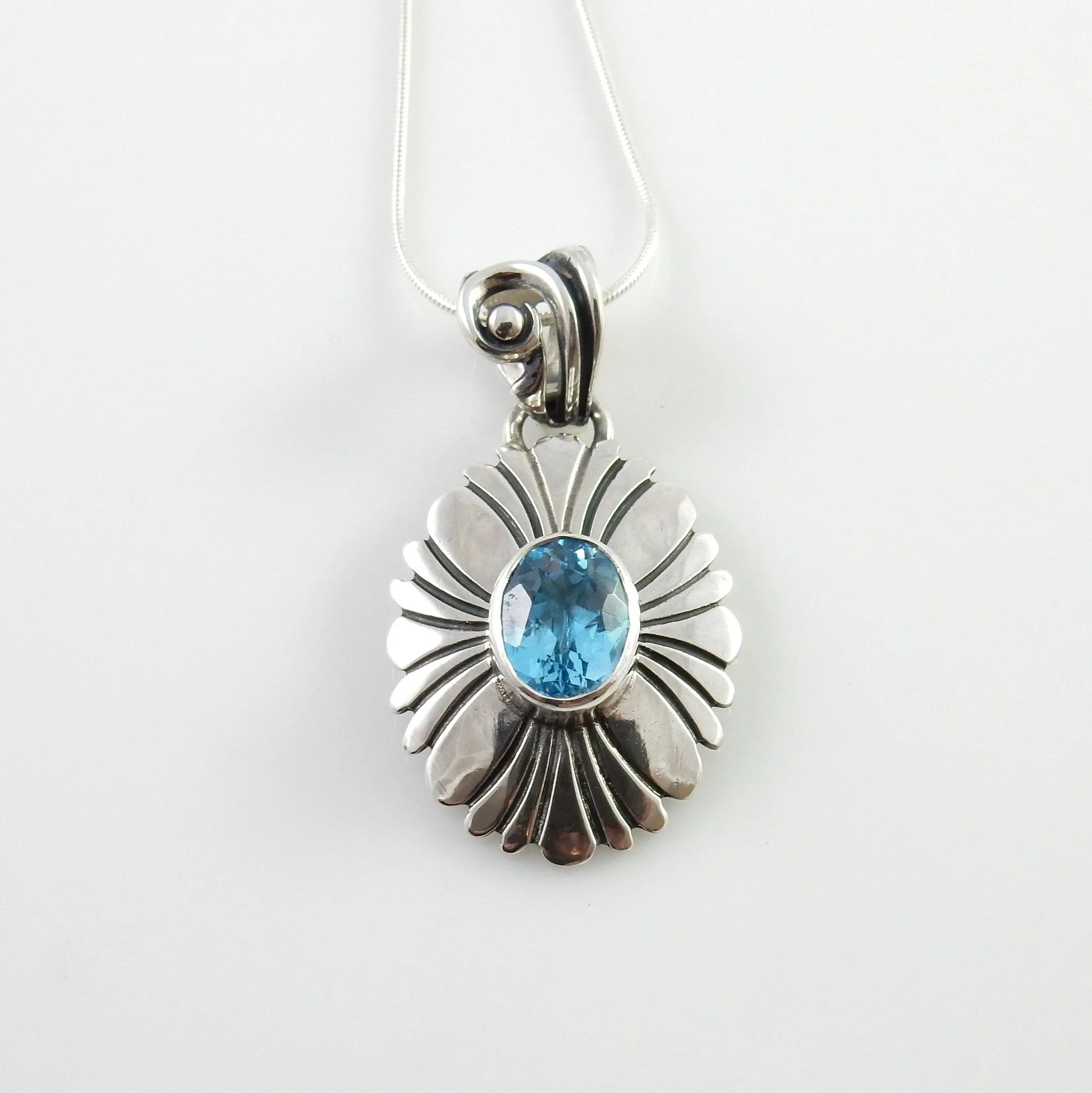 Sterling Silver Blue Topaz Handmade Oval Pendant