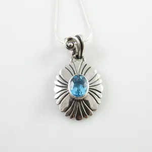 Sterling Silver Blue Topaz Handmade Oval Pendant