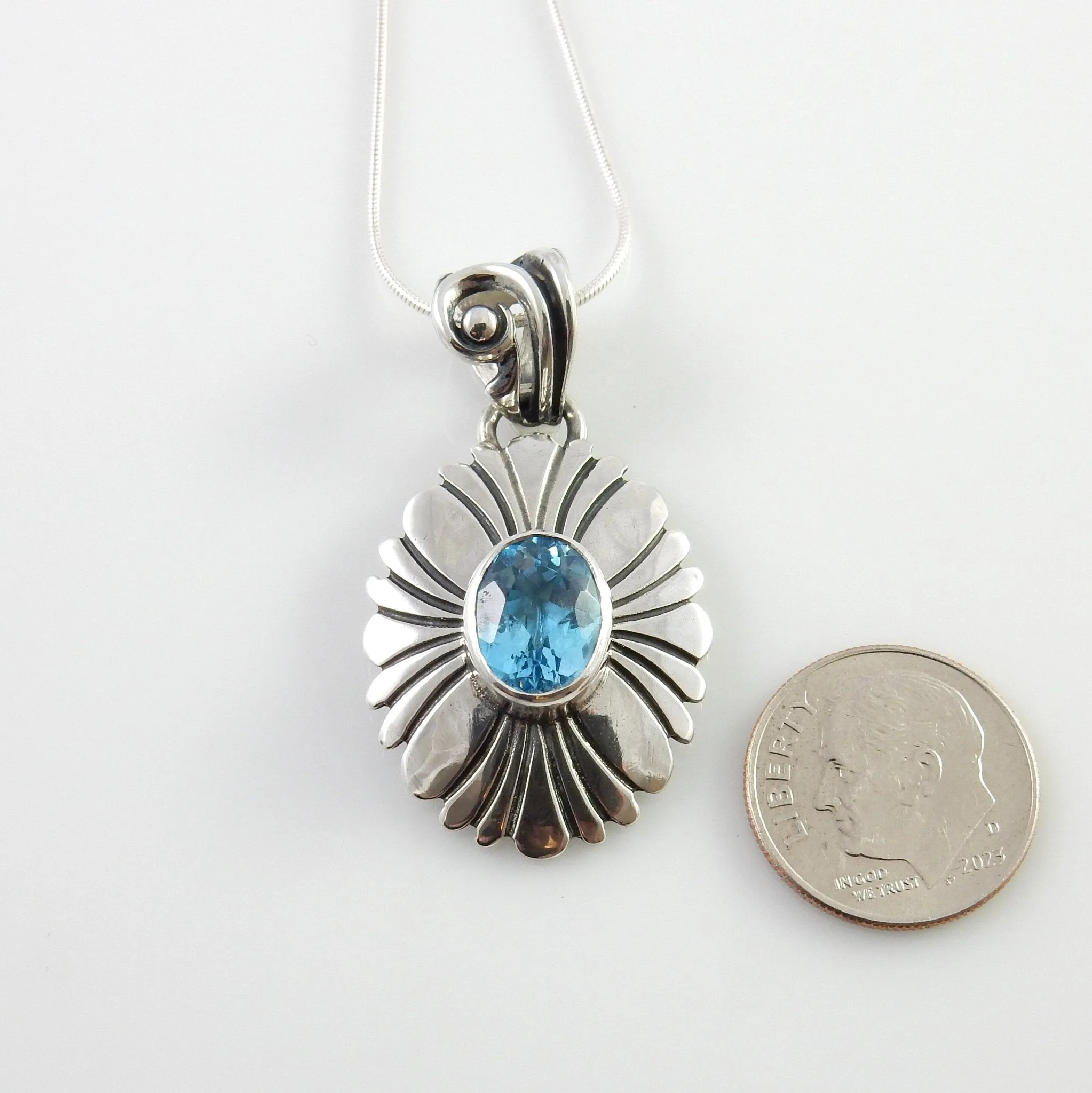 Sterling Silver Blue Topaz Handmade Oval Pendant