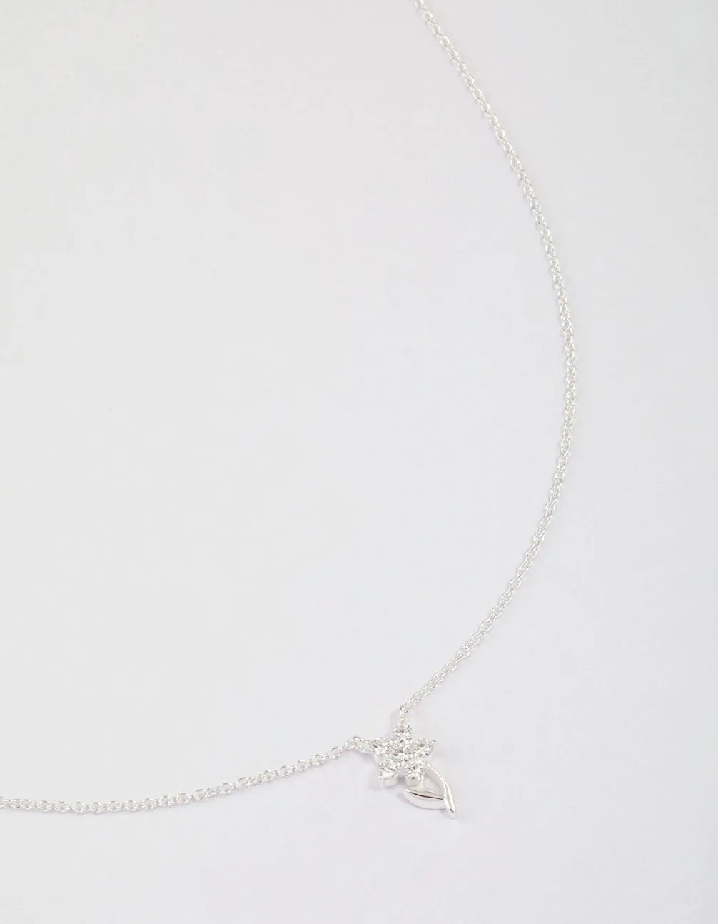 Sterling Silver Cubic Zirconia Stem Necklace