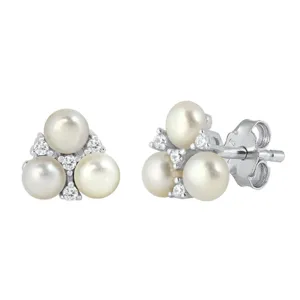 Sterling Silver Elegant Vintage Romantic Earrings Freshwater Pearl Clear CZ 925