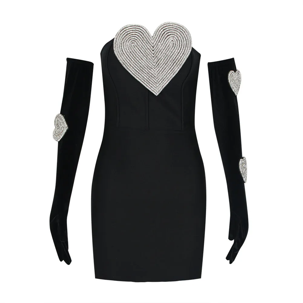 Strapless Sleeveless Rhinestone Mini Bandage Dress HL9588