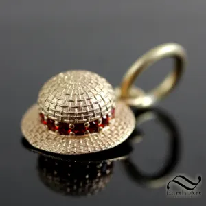 Straw Hat Charm with Red Ribbon Trim