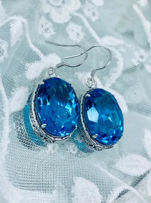 Swiss Blue Earrings, Oval Gemstones, Victorian style Filigree, Persian Design E230