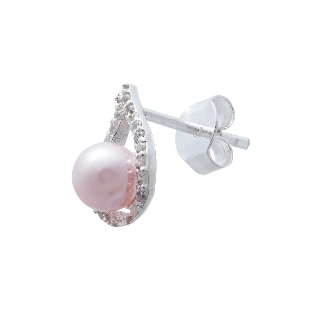 Synthetic Pink Pearl Necklace and Earrings Set in Sterling Silver