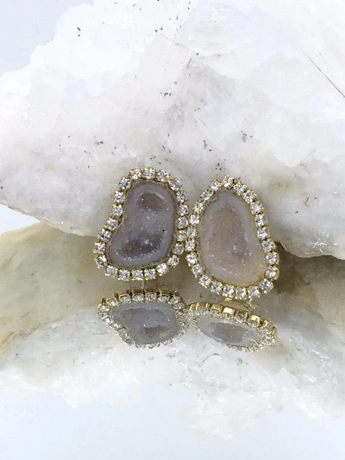 Tabasco Geode and Druzy Diamond Look Earrings