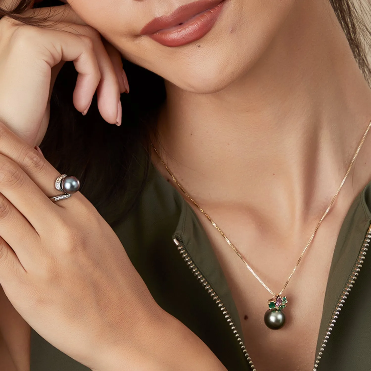 Tahitian Pearl Bypass Diamond Ring