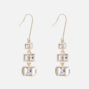 Temperament Simple Gradient Inlaid Crystal Three-dimensional Geometric Squares Retro Hipster Net Red Earrings Female