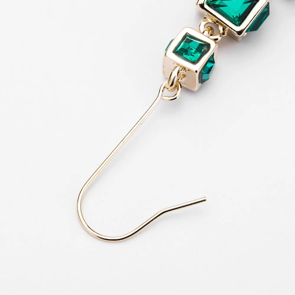 Temperament Simple Gradient Inlaid Crystal Three-dimensional Geometric Squares Retro Hipster Net Red Earrings Female