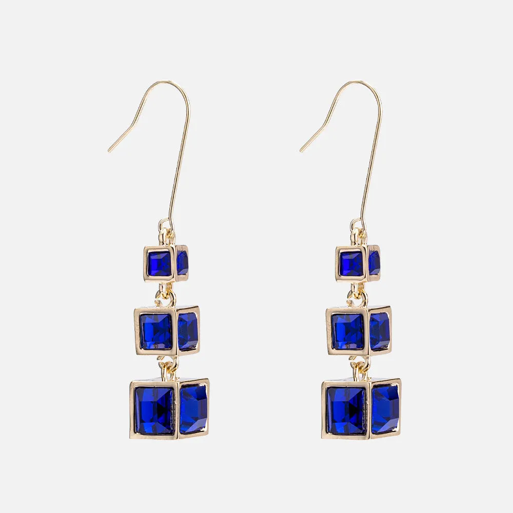 Temperament Simple Gradient Inlaid Crystal Three-dimensional Geometric Squares Retro Hipster Net Red Earrings Female
