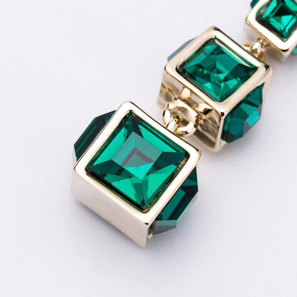 Temperament Simple Gradient Inlaid Crystal Three-dimensional Geometric Squares Retro Hipster Net Red Earrings Female