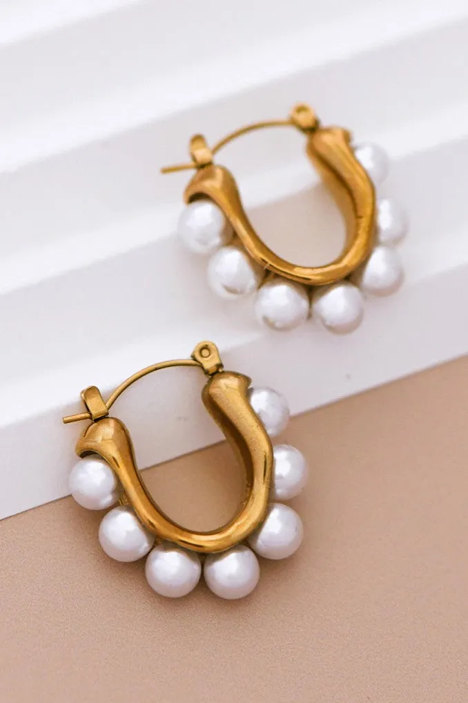 The Maleah 18K Gold Plated Pearl Hoop Earrings