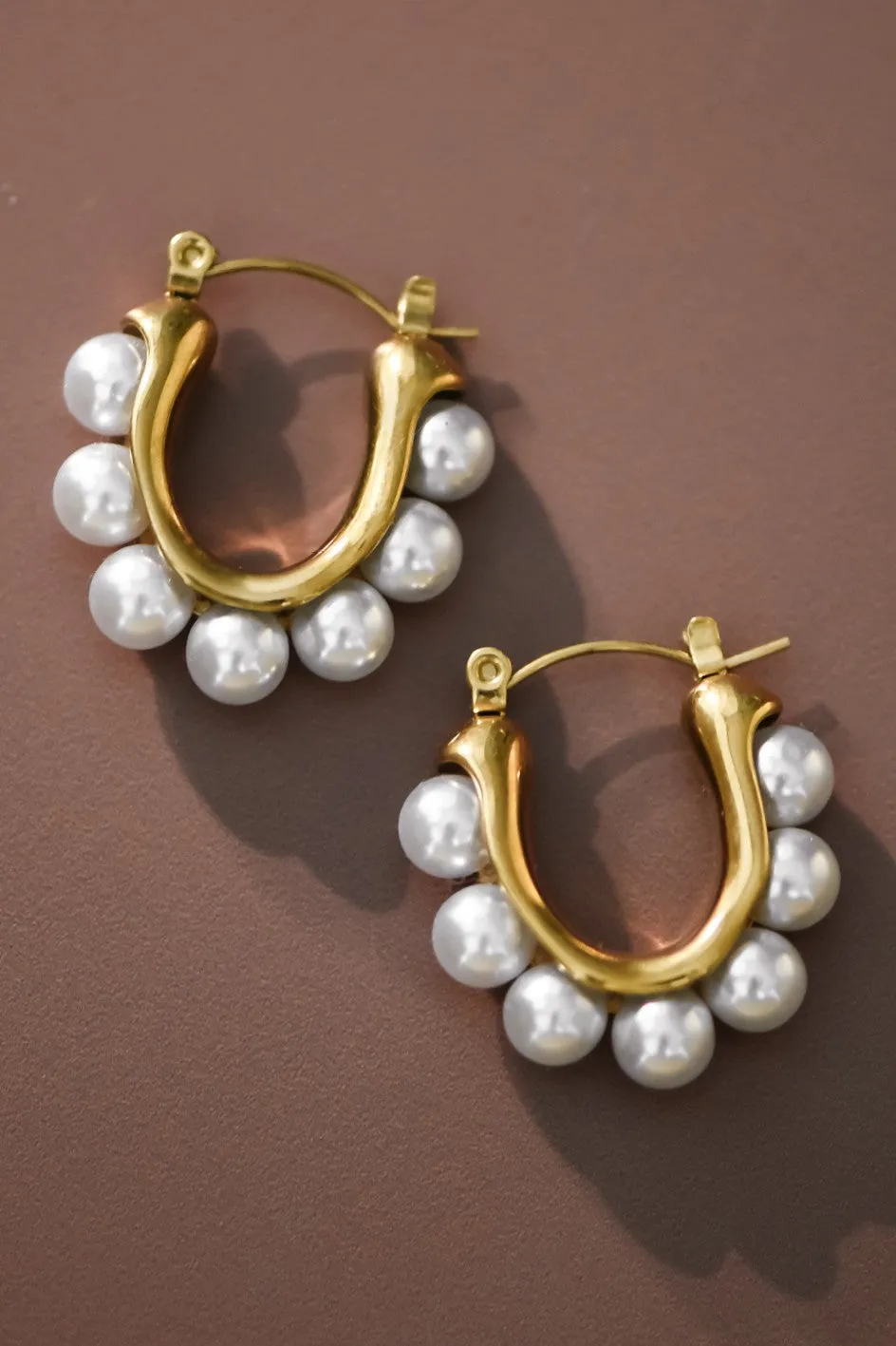 The Maleah 18K Gold Plated Pearl Hoop Earrings